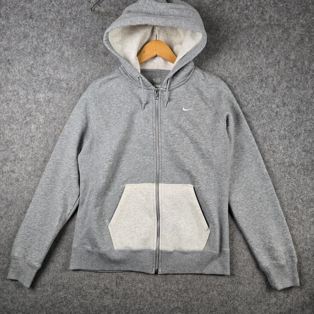 Nike Hoodie Womens Large Gray Full Zip Athletic Dept Swoosh Logo Fleece Jacket